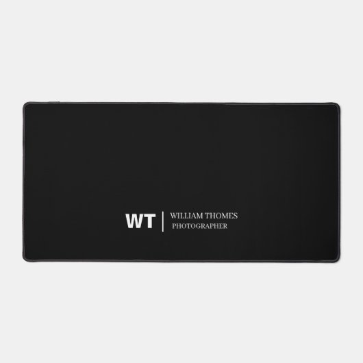 Tapis de bureau à monogramme noir et blanc moderne (Recto)