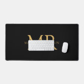 Tapis de bureau à monogramme Or Noir Nom Initiales (Clavier et souris)