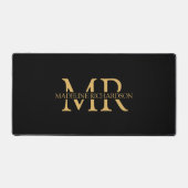 Tapis de bureau à monogramme Or Noir Nom Initiales (Recto)