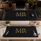 Tapis de bureau à monogramme Or Noir Nom Initiales