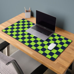 Tapis de bureau à motif à damier vert acide et noi