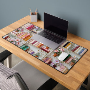 Tapis de bureau à motif d'étagère à livres floraux