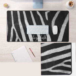 Tapis de bureau à motif fourrure de zèbre avec nom