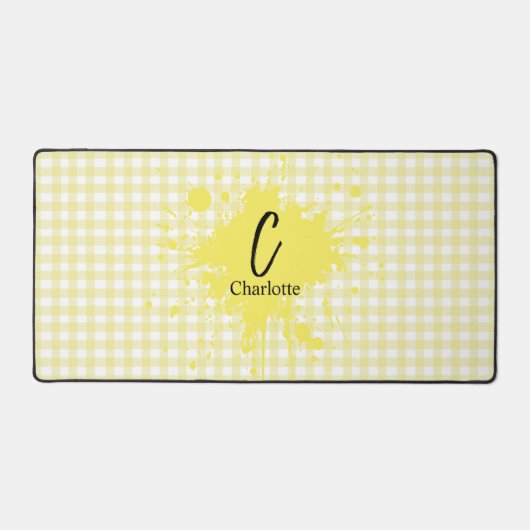 Tapis de bureau à motif gingham jaune pastel migno (Recto)