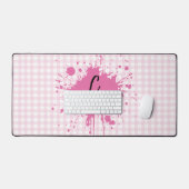 Tapis de bureau à motif gingham rose pastel mignon (Clavier et souris)