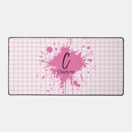 Tapis de bureau à motif gingham rose pastel mignon (Recto)