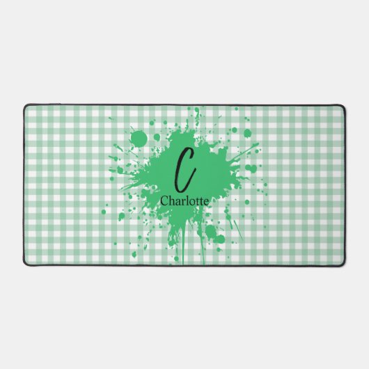Tapis de bureau à motif gingham vert pastel mignon (Recto)