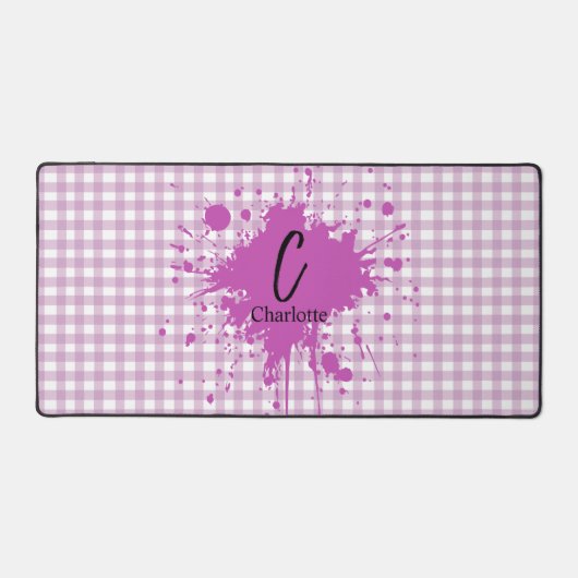 Tapis de bureau à motif gingham violet pastel mign (Recto)