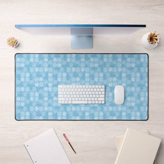 Tapis de bureau à pétales de fleurs bleues mignon (Bureau 1)