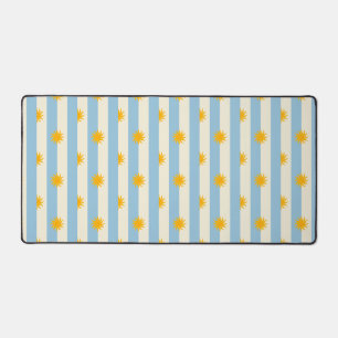 Tapis de bureau à rayures crème bleues et soleil d
