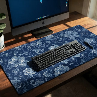 Tapis de bureau botanique bleu vintage