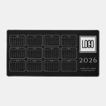 Tapis de bureau calendrier noir 2026 avec logo d'e