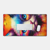 Tapis de bureau chat illustré vibrant et cool (Clavier et souris)