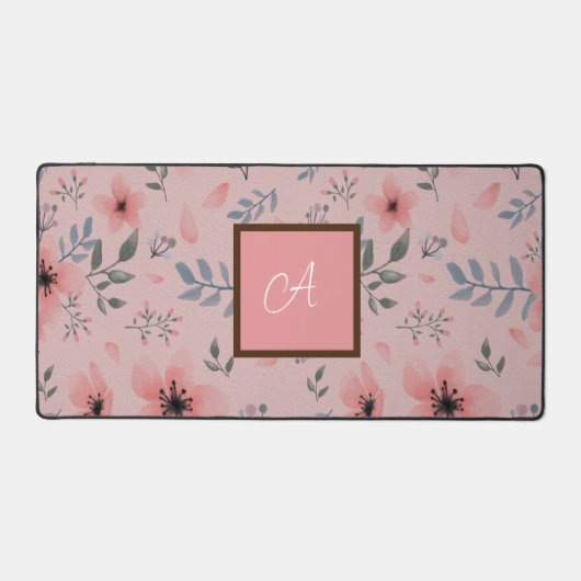 Tapis de bureau de monogramme de saumon rose et él (Recto)