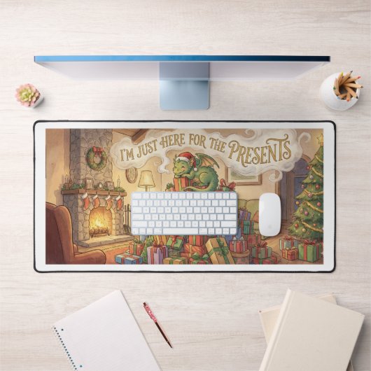 Tapis de bureau de Noël – Drôle de dragon et cadea (Bureau 1)