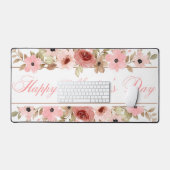 Tapis de bureau élégant à fleurs aquarelles roses (Clavier et souris)