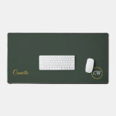 Tapis de bureau élégant Monogramme or vert forêt (Clavier et souris)