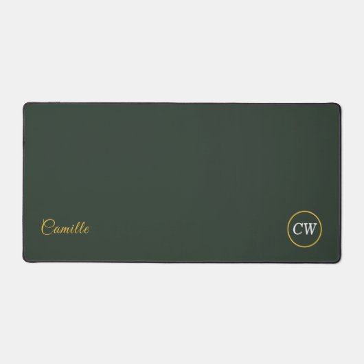 Tapis de bureau élégant Monogramme or vert forêt (Recto)