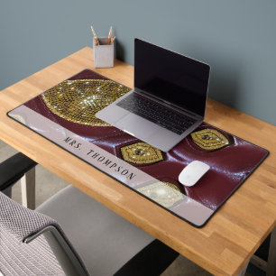 Tapis de Bureau en Cuir Synthétique et Strass de S