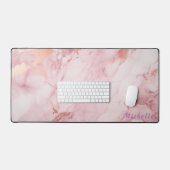 Tapis de bureau en marbre doré Rose personnalisé (Clavier et souris)