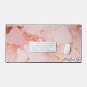 Tapis de bureau en marbre doré Rose personnalisé (Clavier et souris)