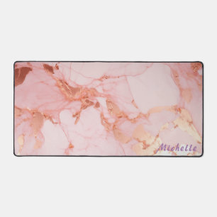 Tapis de bureau en marbre doré Rose personnalisé