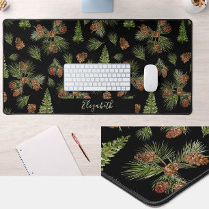 Tapis de bureau en verdure de pins hivernaux nom p