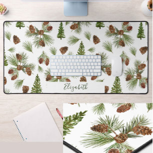 Tapis de bureau en verdure de pins hivernaux nom p