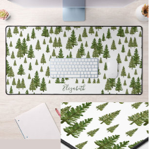 Tapis de bureau en verdure de pins hivernaux nom p