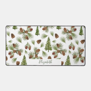Tapis de bureau en verdure de pins hivernaux nom p
