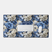 Tapis de Bureau Fleurs Bleu Marine Élégant Nom Per (Clavier et souris)
