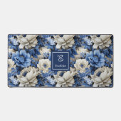 Tapis de Bureau Fleurs Bleu Marine Élégant Nom Per (Recto)