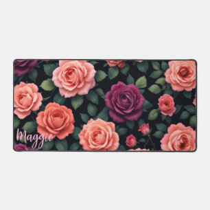 Tapis de bureau floral personnalisé avec nom   Moo