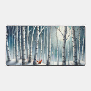 Tapis de bureau Forêt de bouleaux enneigés avec re