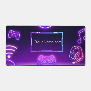 Tapis de bureau Gaming Violet Néon Nom personnalis