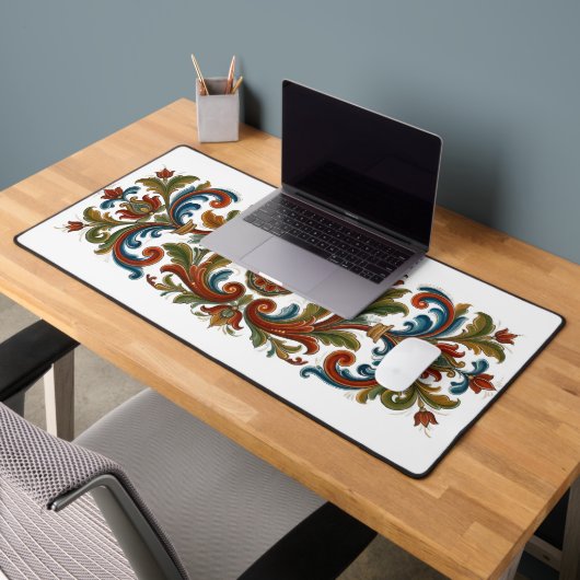 Tapis de bureau géant à motif Rosemaling scandinav (Bureau 2)