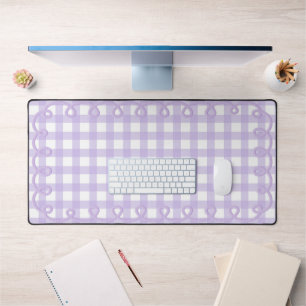 Tapis de bureau gingham à bordure ondulée lavande