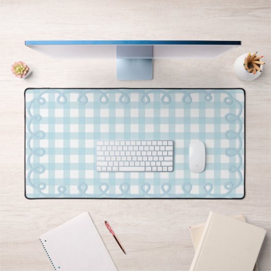 Tapis de bureau gingham ondulé bleu bébé (Bureau 1)