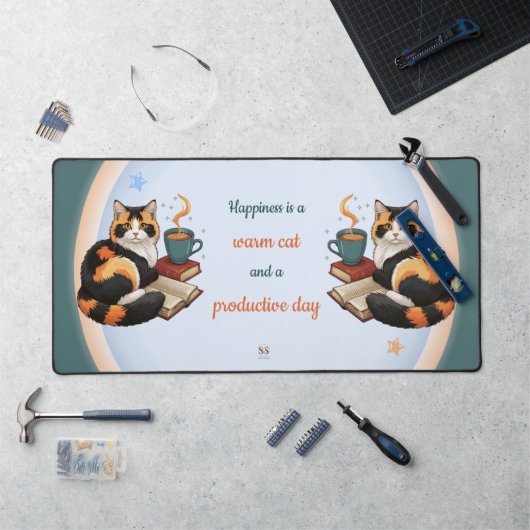 Tapis de bureau journée productive chat calicot co (Poste de travail)