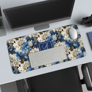 Tapis de bureau luxueux Fleurs Bleues et Blanches 