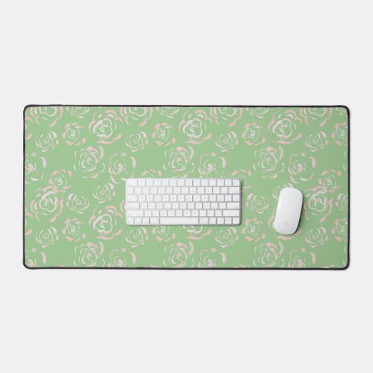 Tapis de bureau moderne fleuri rose vert (Clavier et souris)