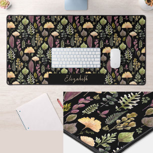 Tapis de bureau noir personnalisé avec feuilles d'