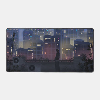 Tapis de bureau paysage urbain animé Lofi - Milieu