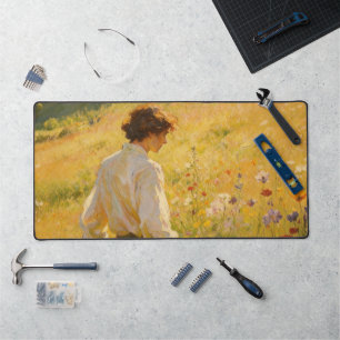 Tapis de bureau peinture à l'huile champ de fleurs