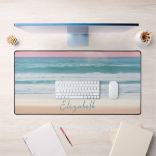 Tapis de bureau personnalisé avec nom Simple Beach