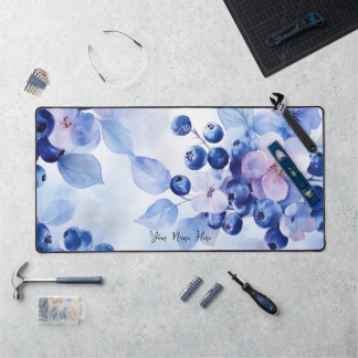 Tapis de bureau personnalisé Fleur bleue Myrtille