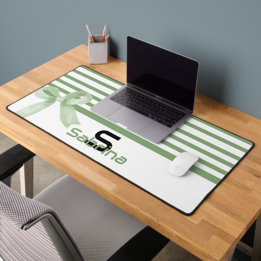 Tapis de bureau rayé à l'arc vert aquarelle mignon (Bureau 2)