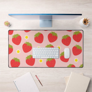 Tapis de bureau rose pastel Kawaii à motif fraise