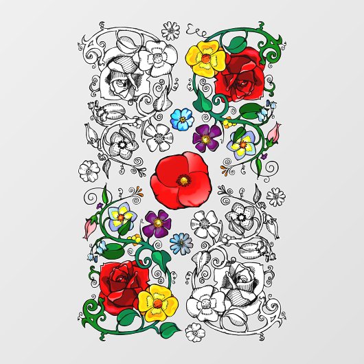 Tapis de fleurs au coquelicot raamsticker (Vel)