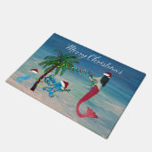 Tapis de Noël de plage côtière sirène et pieuvre (Incliné)